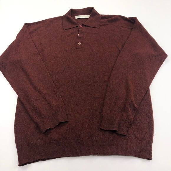 Jhane Barnes XL Wool Nylon Mens Golf LS Stretch Button Polo Solid Shirt Red - Picture 1 of 8